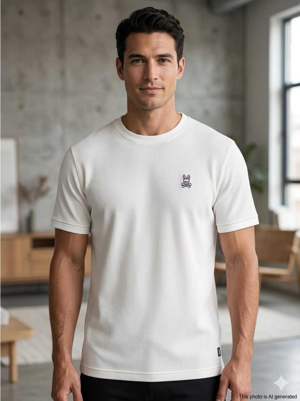 PsychoBunny WaffleKnit Tee Off White Skull Crossbones Minimalist Streetwear XL/7